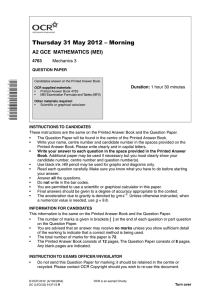 Thursday 31 May 2012 – Morning A2 GCE  MATHEMATICS (MEI) 4763 Duration: