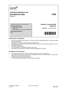 4766 MATHEMATICS (MEI) ADVANCED SUBSIDIARY GCE Monday 19 January 2009