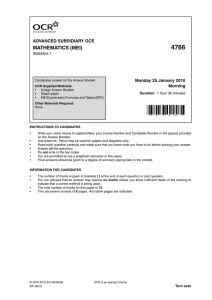 4766 MATHEMATICS (MEI) ADVANCED SUBSIDIARY GCE Monday 25 January 2010