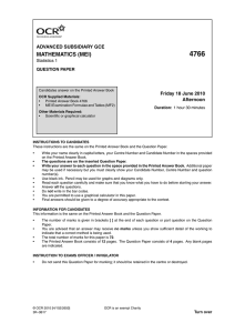 4766 MATHEMATICS (MEI) ADVANCED SUBSIDIARY GCE Friday 18 June 2010
