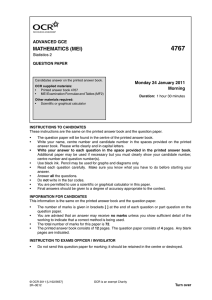 4767 MATHEMATICS (MEI) ADVANCED GCE Monday 24 January 2011