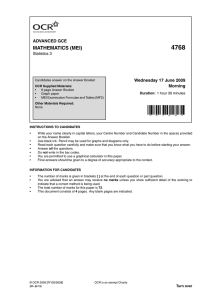 4768 MATHEMATICS (MEI) ADVANCED GCE Wednesday 17 June 2009