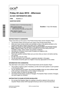 Friday 22 June 2012 – Afternoon A2 GCE  MATHEMATICS (MEI) 4768 Duration: