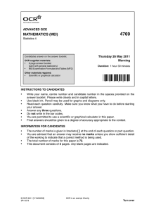 4769 MATHEMATICS (MEI) ADVANCED GCE Thursday 26 May 2011