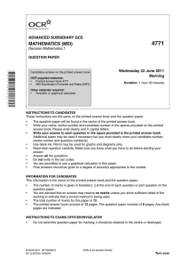 4771 MATHEMATICS (MEI) ADVANCED SUBSIDIARY GCE Wednesday 22 June 2011