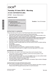 Tuesday 10 June 2014 – Morning AS GCE  MATHEMATICS (MEI) 4771/01