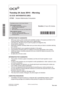 Tuesday 24 June 2014 – Morning A2 GCE  MATHEMATICS (MEI) 4773/01 Duration: