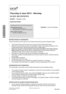 Thursday 6 June 2013 – Morning AS GCE  MEI STATISTICS G242/01 Duration: