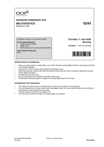 G243 MEI STATISTICS ADVANCED SUBSIDIARY GCE Thursday 11 June 2009