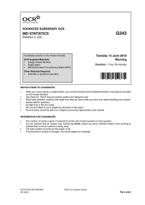 G243 MEI STATISTICS ADVANCED SUBSIDIARY GCE Tuesday 15 June 2010