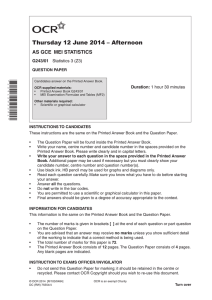 Thursday 12 June 2014 – Afternoon AS GCE  MEI STATISTICS G243/01 Duration: