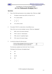 AS Core Mathematics Bridging Test 1  Foundations of Advanced Mathematics Questions