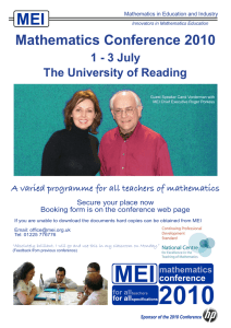 Mathematics Conference 2010 1 - 3 July The University of Reading