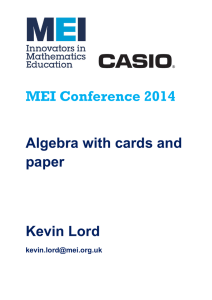 MEI Conference  Algebra with cards and paper