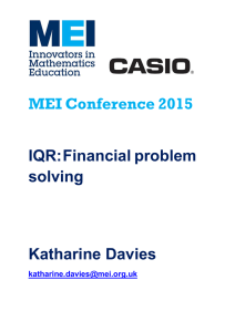 MEI Conference 2015 IQR: Financial problem solving