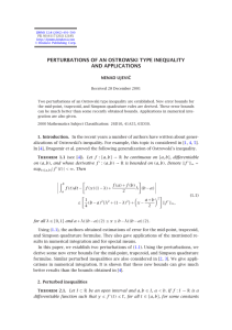 PERTURBATIONS OF AN OSTROWSKI TYPE INEQUALITY AND APPLICATIONS NENAD UJEVI´ C