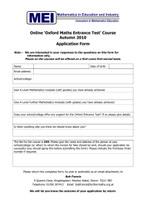 Online ‘Oxford Maths Entrance Test’ Course Autumn 2010 Application Form