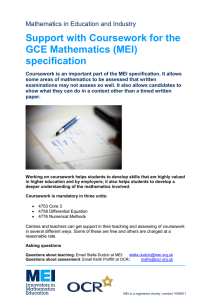 Support with Coursework for the GCE Mathematics (MEI) specification