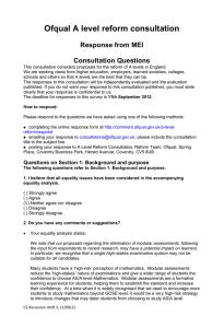 Ofqual A level reform consultation  Response from MEI Consultation Questions