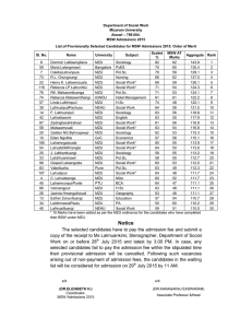 Department of Social Work Mizoram University Aizawl – 796 004. MSW Admissions 2015