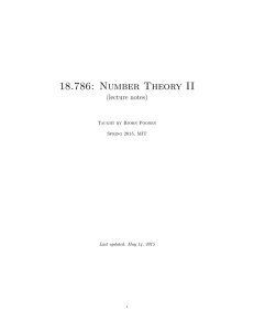 18.786: Number Theory II (lecture notes) Taught by Bjorn Poonen Spring 2015, MIT