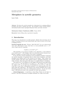 Metaphors in systolic geometry Larry Guth