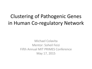 Clustering of Pathogenic Genes in Human Co-regulatory Network Michael Colavita Mentor: Soheil Feizi