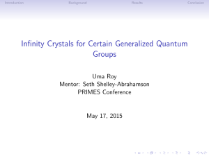 Infinity Crystals for Certain Generalized Quantum Groups Uma Roy Mentor: Seth Shelley-Abrahamson