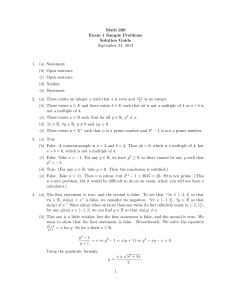 Math 220 Exam 1 Sample Problems Solution Guide September 24, 2013