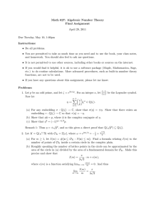 Math 627: Algebraic Number Theory Final Assignment April 29, 2011