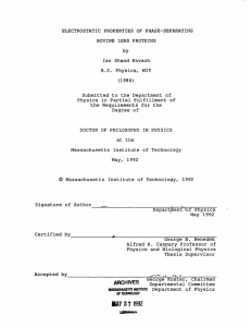 ELECTROSTATIC  PROPERTIES OF PHASE-SEPARATING BOVINE LENS PROTEINS by Ian Shand Kovach