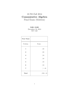 18.705 Fall 2014 Final Exam (Solution) Commutative Algebra 9:00–12:00