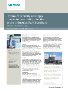 Optimum security of supply Reference – Electrical Solutions Instrumentation, Controls &amp; Electrical
