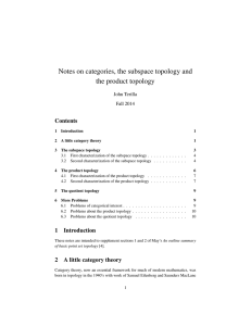 Notes on categories, the subspace topology and the product topology Contents John Terilla