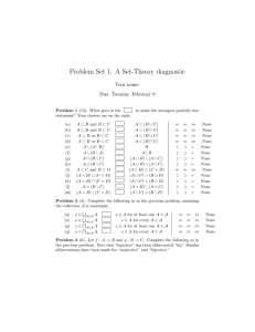 Problem Set 1: A Set-Theory diagnostic Your name: Due: Tuesday, February 9
