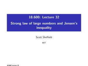 18.600: Lecture 32 Strong law of large numbers and Jensen’s inequality Scott Sheffield
