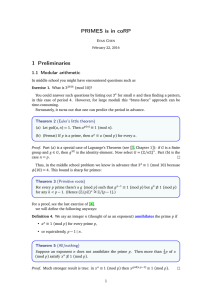 PRIMES is in coRP 1 Preliminaries 1.1 Modular arithmetic