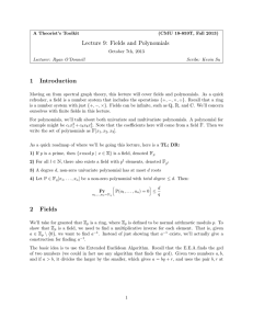 Lecture 9: Fields and Polynomials