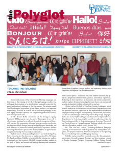 NEWSLETTER OF THE DEPARTMENT OF FOREIGN LANGUAGES AND LITERATURES