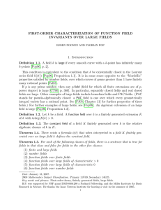 FIRST-ORDER CHARACTERIZATION OF FUNCTION FIELD INVARIANTS OVER LARGE FIELDS 1. Introduction
