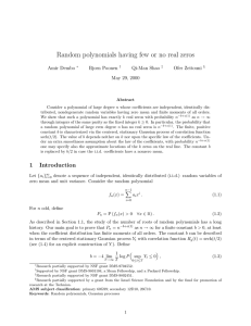 Random polynomials having few or no real zeros Amir Dembo Bjorn Poonen