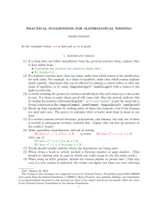 PRACTICAL SUGGESTIONS FOR MATHEMATICAL WRITING In the examples below, is bad and