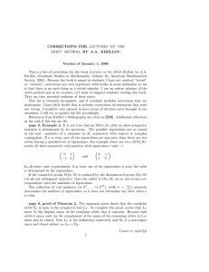 CORRECTIONS FOR LECTURES ON THE , BY A.A. KIRILLOV. ORBIT METHOD
