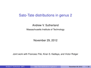 Sato-Tate distributions in genus 2 Andrew V. Sutherland November 29, 2012