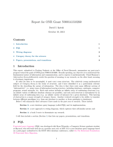 Report for ONR Grant N000141310260 Contents David I. Spivak October 19, 2013