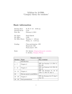 Syllabus for 18-S996, “Category theory for scientists” Basic information