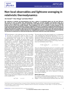 Non-local observables and lightcone-averaging in relativistic thermodynamics ARTICLES *