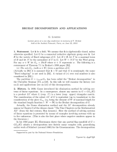 BRUHAT DECOMPOSITION AND APPLICATIONS G. Lusztig