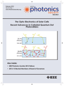 The Opto-Electronics of Solar Cells Recent Advances in Colloidal Quantum Dot Photovoltaics