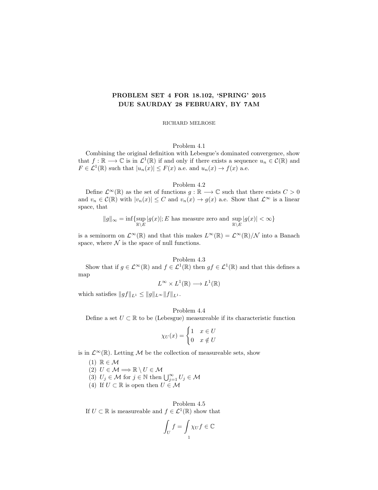 Problem Set 4 For 18 102 Spring 15 Problem 4 1